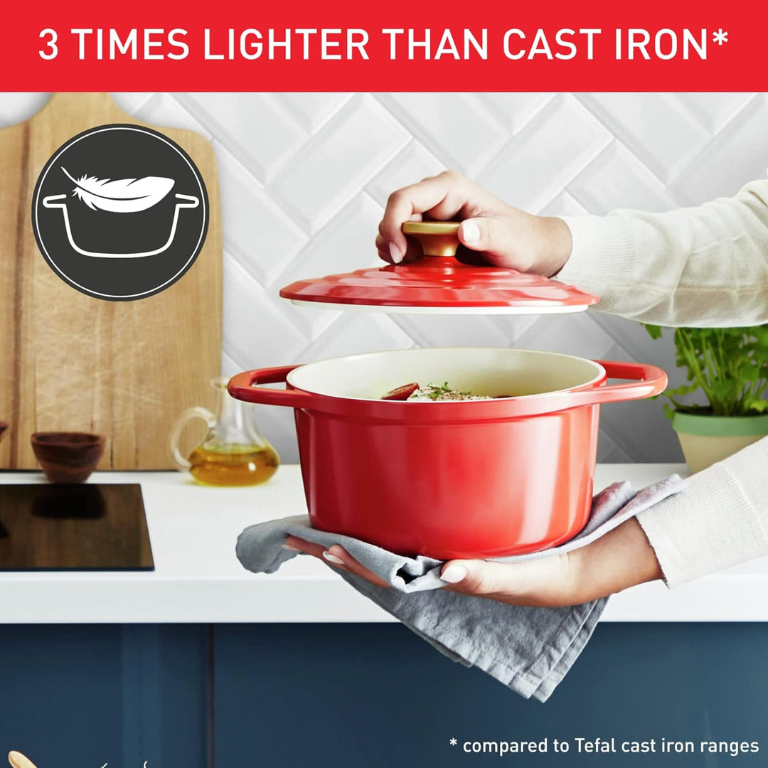 Tefal Luftkochtopf 24 cm, leichter Aluminiumguss Dutch Oven mit Kondensationsdeckel, leicht zu reini