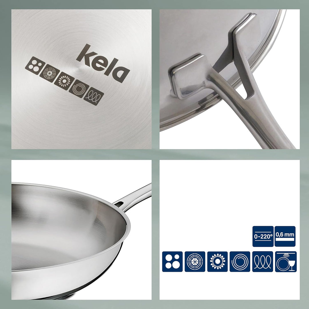 Kela 10189 Flavoria Bratpfanne, 18/8 Stainless Steel, 2.2 liters, Silber Glänzend 28 cm, 28 cm