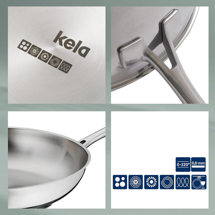 Kela 10189 Flavoria Bratpfanne, 18/8 Stainless Steel, 2.2 liters, Silber Glänzend 28 cm, 28 cm
