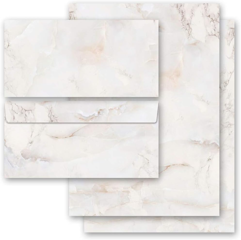 Briefpapier Sets Marmor & Struktur, MARMOR NATUR 100 Blatt Briefpapier + 100 passende Briefumschläge