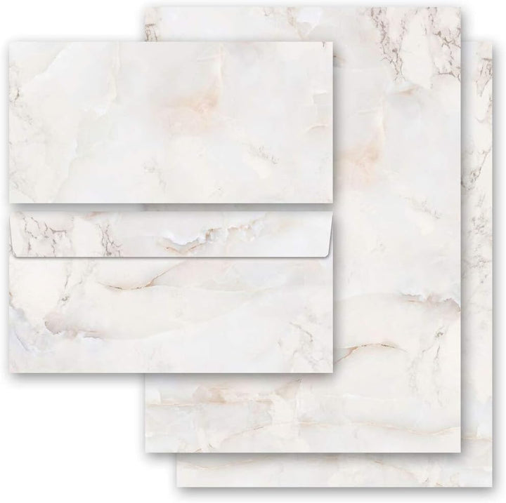 Briefpapier Sets Marmor & Struktur, MARMOR NATUR 100 Blatt Briefpapier + 100 passende Briefumschläge