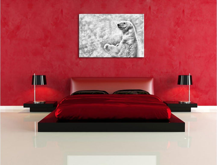 Pixxprint Monocrome, Stehender Eisbär, Format: 100x70 auf Leinwand, 100x70