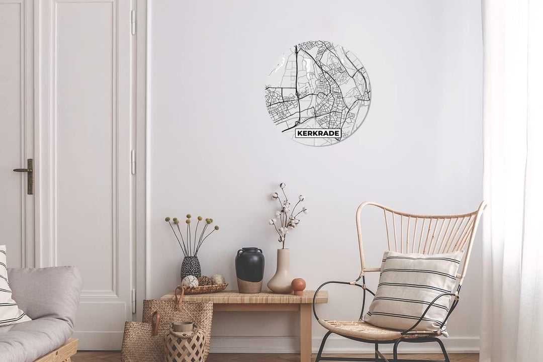 MuchoWow Wandbild Rund Wanddeko Deko Wohnzimmer Bilder 30x30 cm Kerkrade - Schwarz und weiss - Stadt