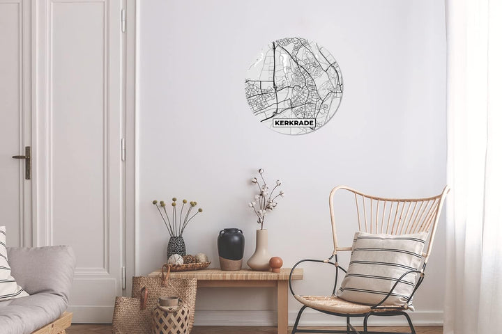 MuchoWow Wandbild Rund Wanddeko Deko Wohnzimmer Bilder 30x30 cm Kerkrade - Schwarz und weiss - Stadt