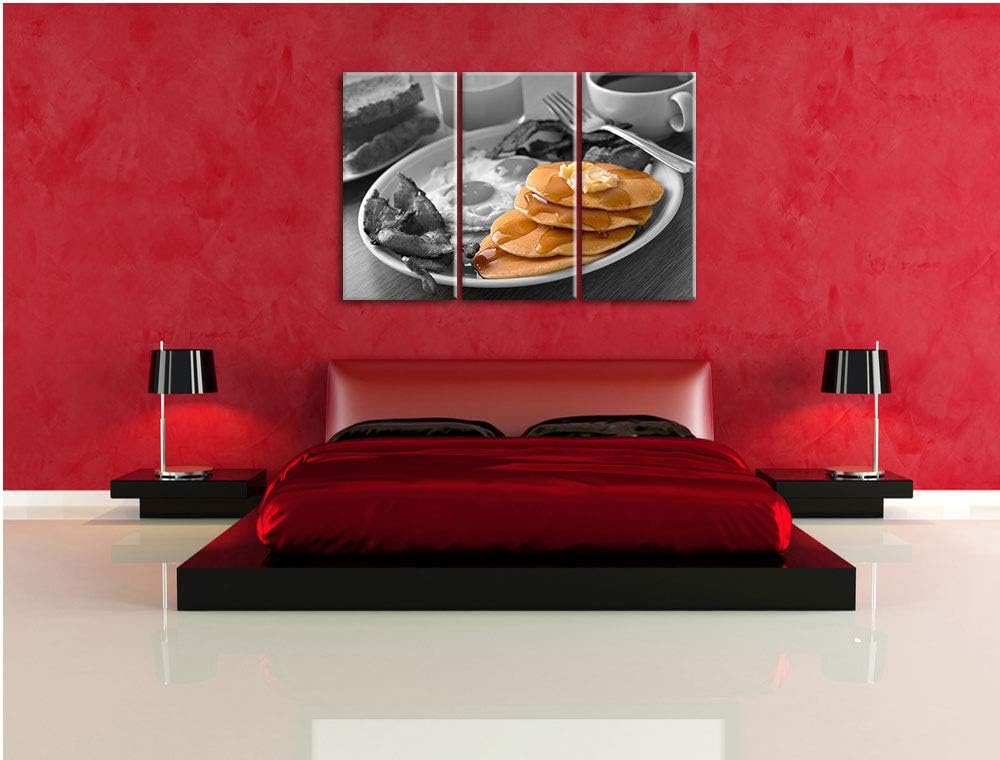 Leckere Pancakes zum Frühstück schwarz/weiss 3-Teiler Leinwandbild 120x80 Bild auf Leinwand, XXL rie