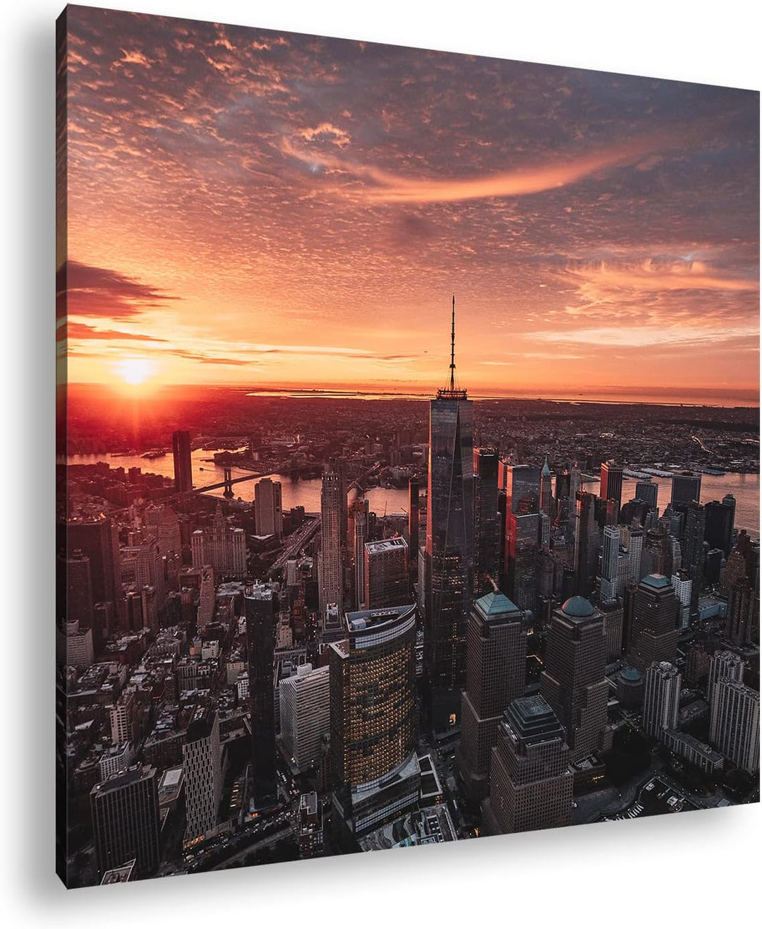 deyoli Skyline bei Sonnenuntergang Format: 60x60 cm als Leinwandbild, Motiv fertig gerahmt auf Echth