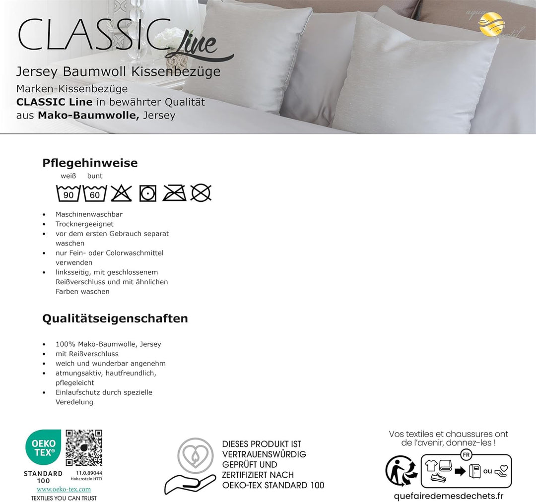 aqua-textil Classic Line Kissenbezug 2er-Set 40 x 200 cm anthrazit grau Baumwolle Seitenschläferkiss