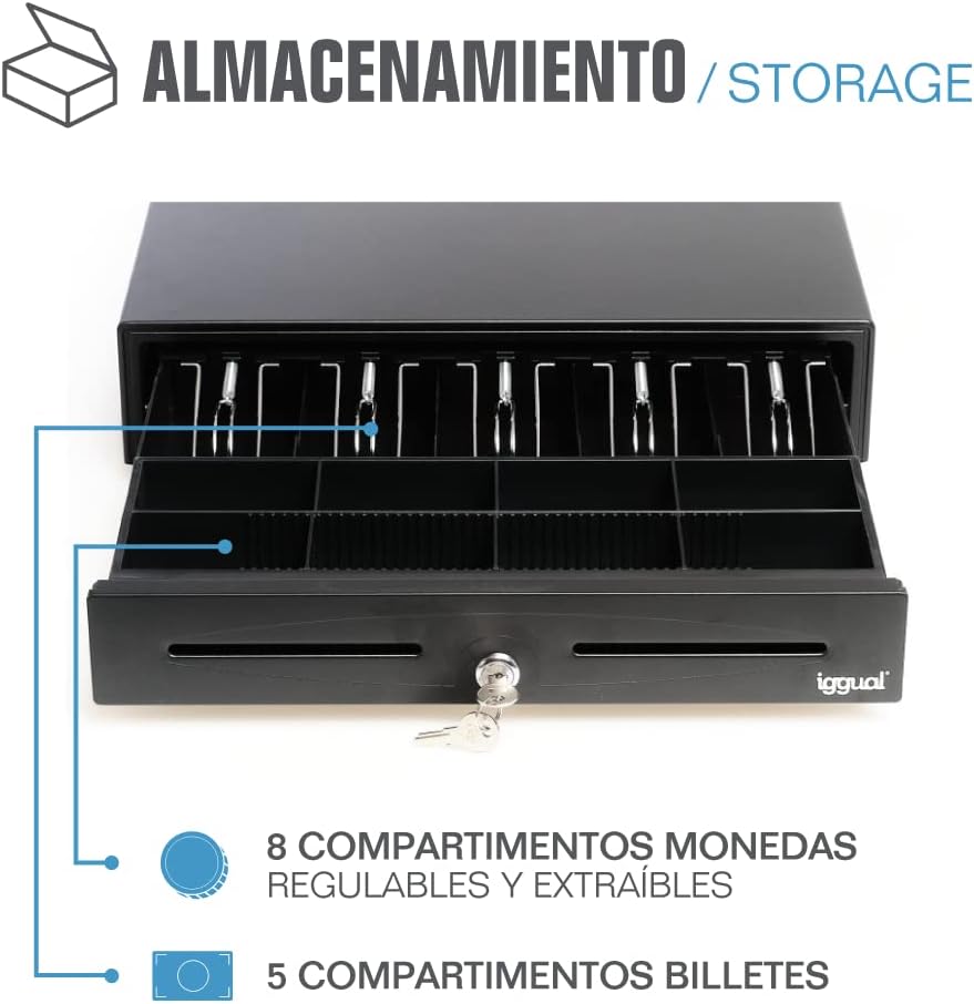 iggual - Geldkassette Abschliessbar IRON - 70 | Kassenschublade mit automatischer oder manueller Öff