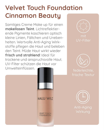 Malu Wilz Velvet Touch Foundation Cinnamon Beauty 30ml I Skincare Creme Make up für makellosen Teint