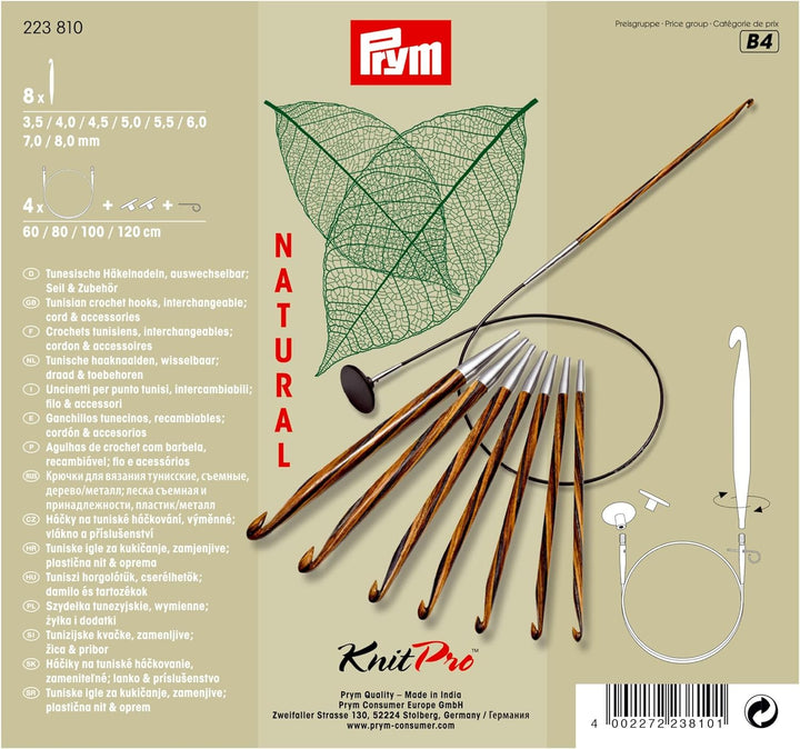 Prym Tunesische Set Natural 3,5-8,0 mm Häkelnadel, Wood, Mehrfarbig, 3,5-8 mm