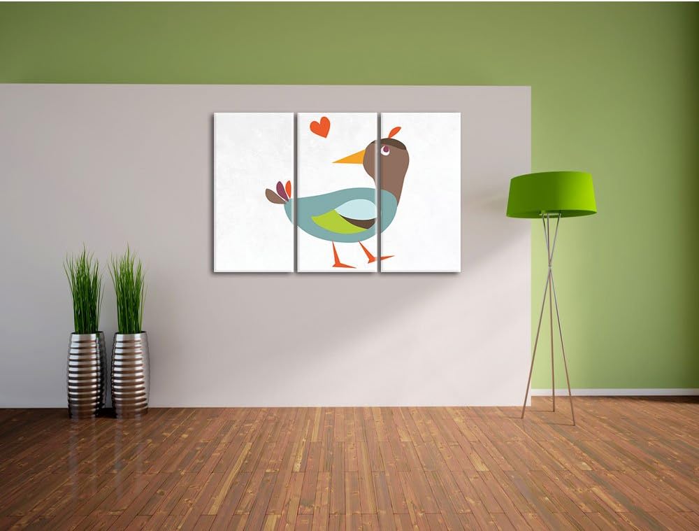 Pixxprint Niedliche Ente mit Herz als Leinwandbild/Grösse: 3 Teilig (120x80) cm/Wandbild/Kunstdruck/