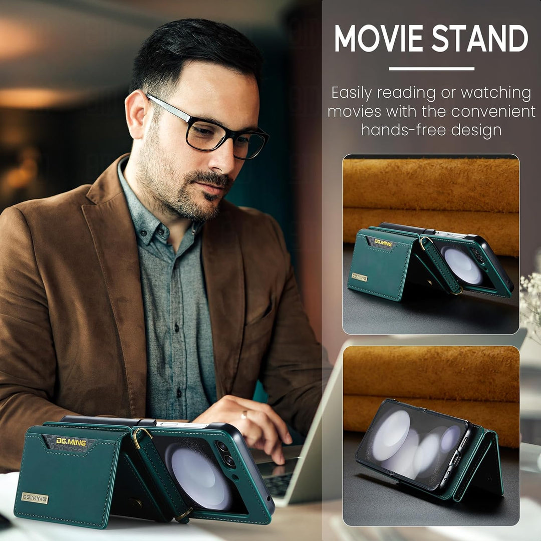 UDBKKDX Brieftasche Handyhülle für Samsung Galaxy Z Flip 5, hülle Mattes Leder mit Ständer Kameralin