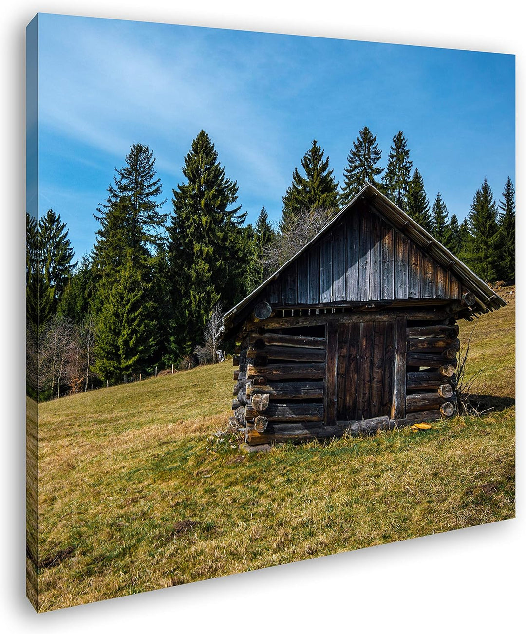deyoli alte Holzhütte Format: 60x60 als Leinwandbild, Motiv fertig gerahmt auf Echtholzrahmen, Hochw