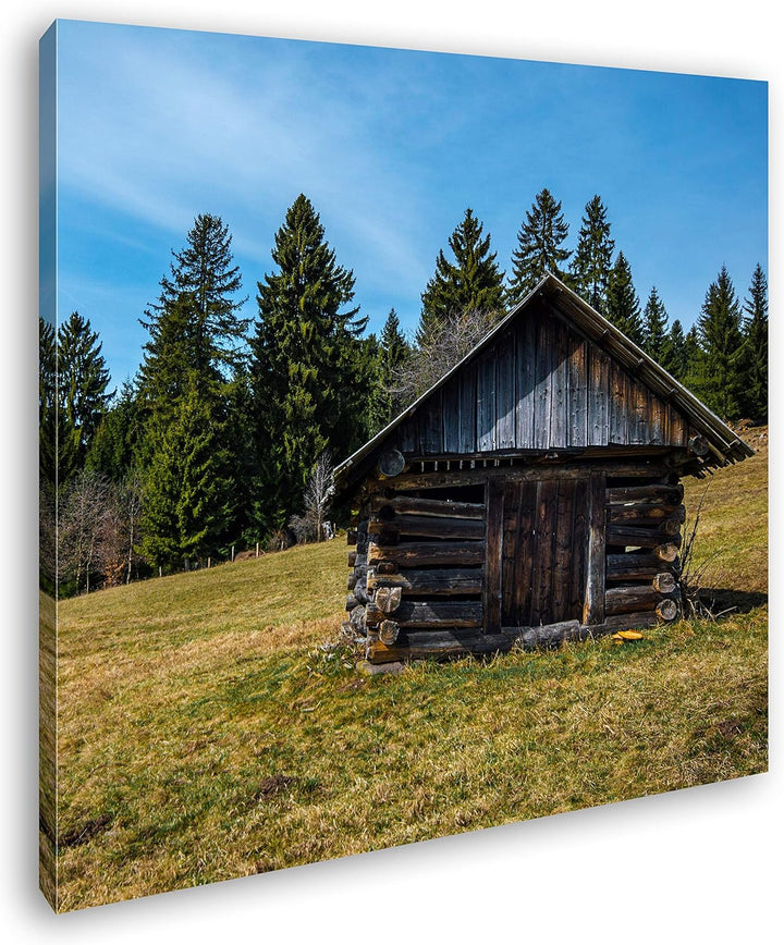 deyoli alte Holzhütte Format: 60x60 als Leinwandbild, Motiv fertig gerahmt auf Echtholzrahmen, Hochw
