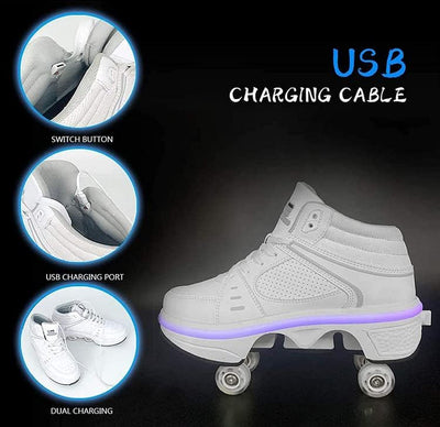 Schuhe mit Rollen LED Leuchtend Skates 4-Rad Verstellbare Rollschuhe Verstecktes Rad für Laufsportsc