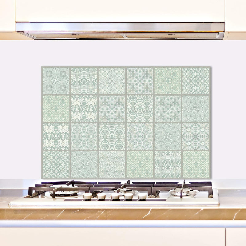 Queence | Küchen Spritzschutz „Fliesenmuster“ 60x40 cm| Küchenrückwand | Alu-DiBond | Fliesenschutz