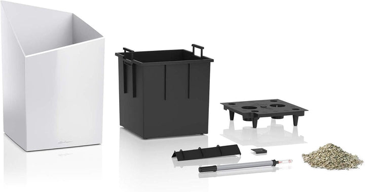 LECHUZA CURSIVO Premium 30 hochwertiges Pflanzgefäss mit Erd-Bewässerungs-System, taupe hochglanz, 3