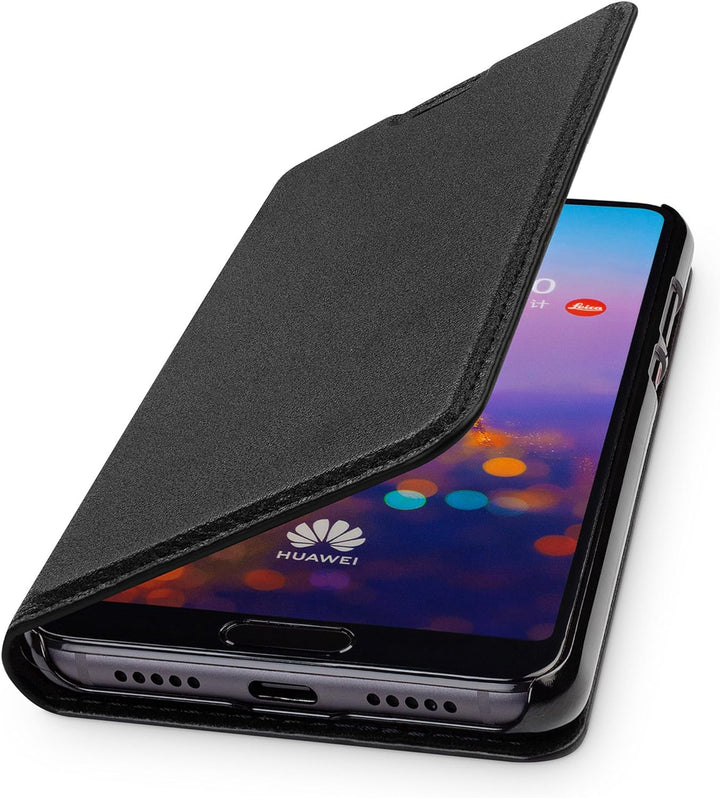 WIIUKA Echt Ledertasche -TRAVEL- für Huawei P20 mit Kartenfach, extra Dünn, Tasche Schwarz Premium D