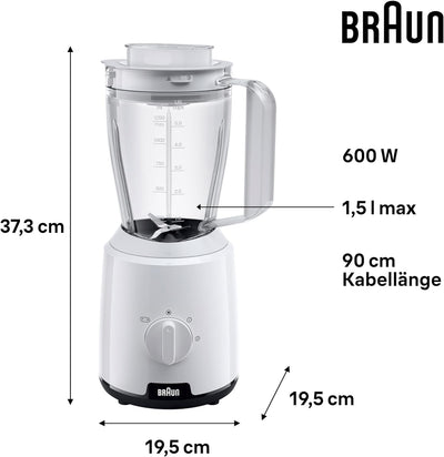 Braun Household PowerBlend 1 JB1000WH - Standmixer mit 1,5 l Mixaufsatz, Küchenhelfer zum Zerkleiner