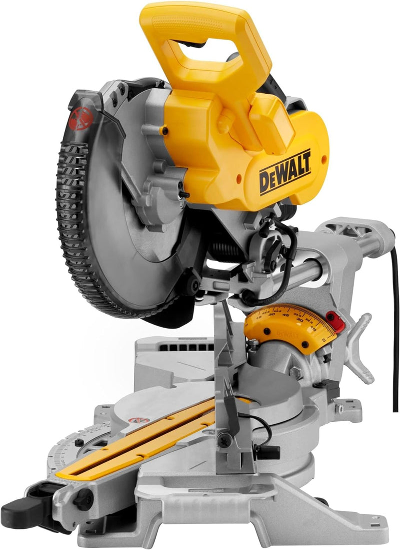 DEWALT 1.650 Watt Paneelsäge DWS727 (250mm, mit Schnitttiefenbegrenzung, Neigungs- und Gehrungswinke