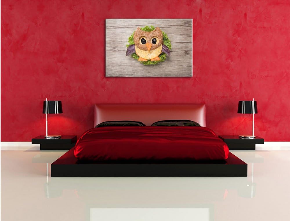 Pixxprint das lustige Eulen Sandwich Kunst Buntstift Effekt, Format: 100x70 auf Leinwand, 100x70