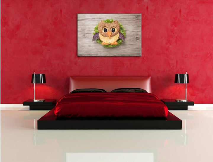 Pixxprint das lustige Eulen Sandwich Kunst Buntstift Effekt, Format: 100x70 auf Leinwand, 100x70