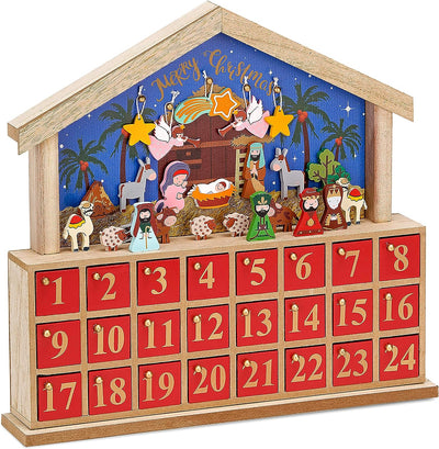 BRUBAKER Adventskalender aus Holz zum Befüllen - Bethlehem mit 24 Türchen - Wiederverwendbarer DIY W