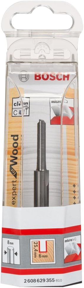 Bosch Professional Vollhartmetall-Nutfräser (für Holz, Schaft 8mm, Ø6mm, Arbeitslänge 25,4mm, Gesamt