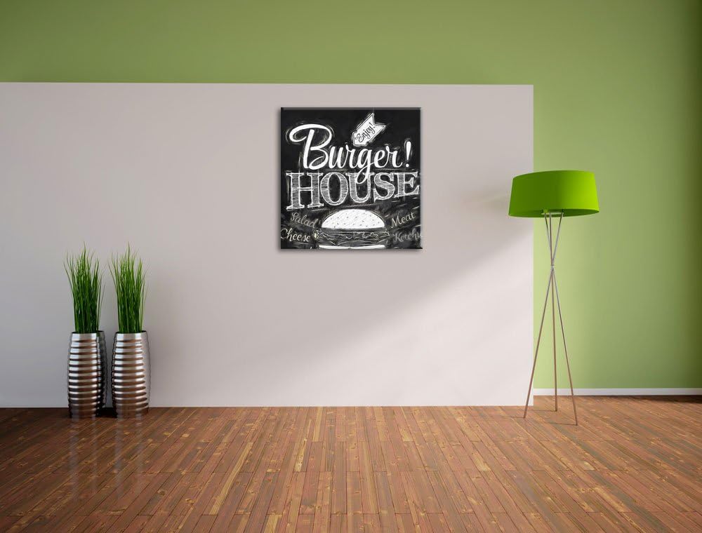 Burger House Pinsel Effekt, Format: 70x70 auf Leinwand, XXL riesige Bilder fertig gerahmt mit Keilra