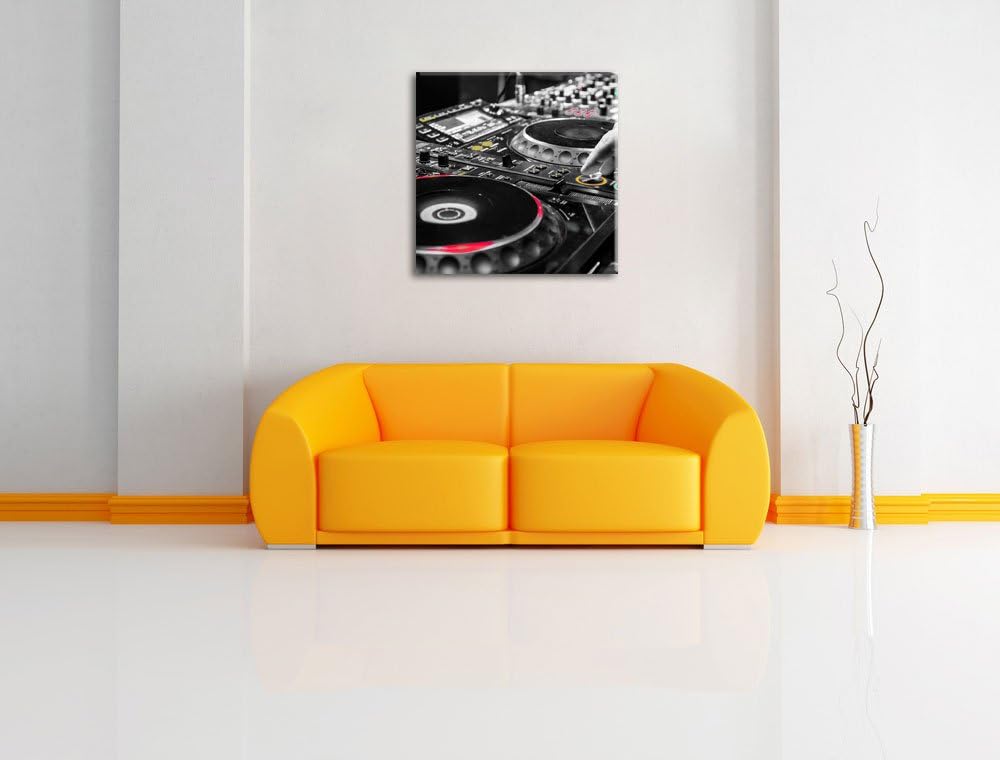 Pixxprint Modern beleuchteter DJ Pult als Leinwandbild/Grösse: 70x70 cm/Wandbild/Kunstdruck/fertig b