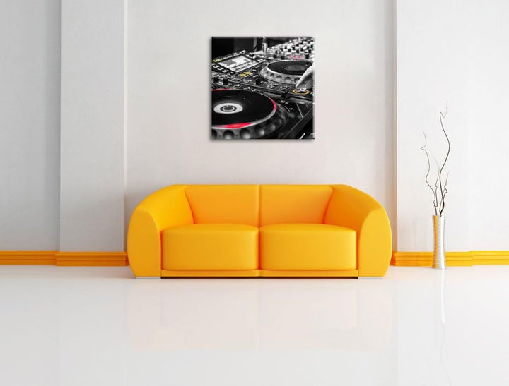 Pixxprint Modern beleuchteter DJ Pult als Leinwandbild/Grösse: 70x70 cm/Wandbild/Kunstdruck/fertig b