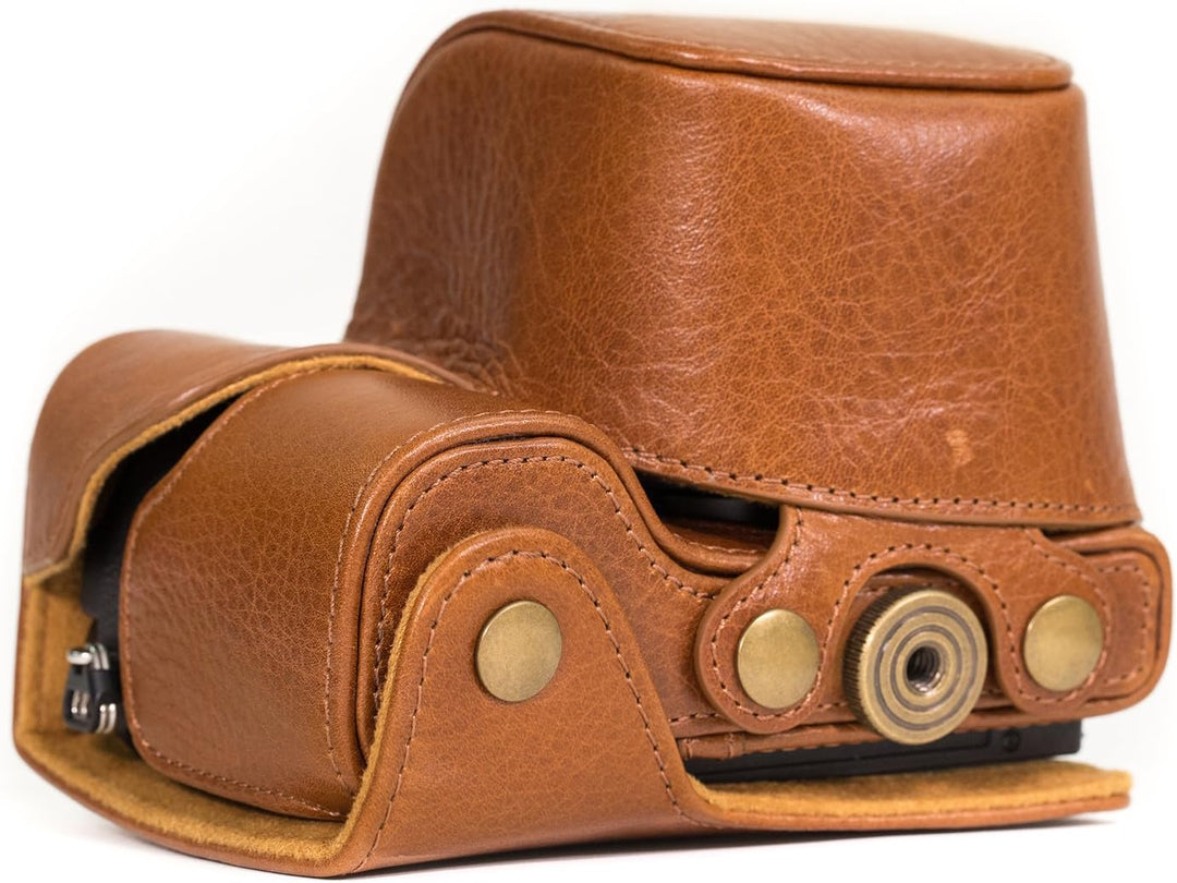 MegaGear MG560 Leder Kameratasche für Spiegelreflexkamera Sony Alpha A6000 mit 16-50mm Objektiv (Hel