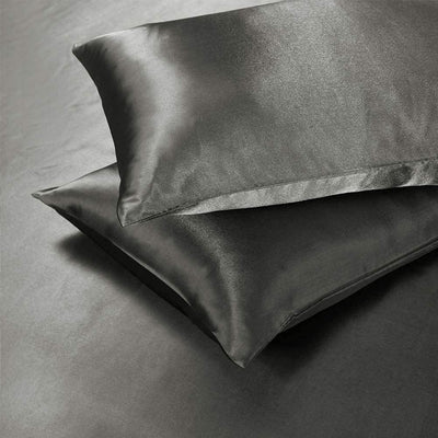 Bettwäsche Set 135x200 Grau Anthrazit Dunkelgrau Satin Glänzend Seide Glatt Glanzsatin Uni Bettwäsch