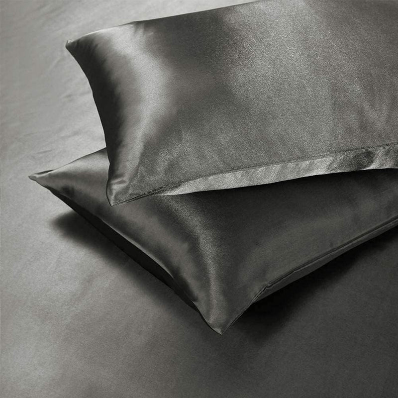 Bettwäsche Set 135x200 Grau Anthrazit Dunkelgrau Satin Glänzend Seide Glatt Glanzsatin Uni Bettwäsch