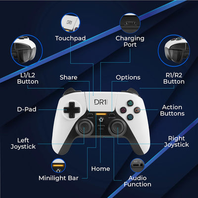 DR1TECH ShockPad II Controller Für PS4 / PS3 Kabelloser - Gaming Joystick DESIGN NEXT-GEN Kompatibel