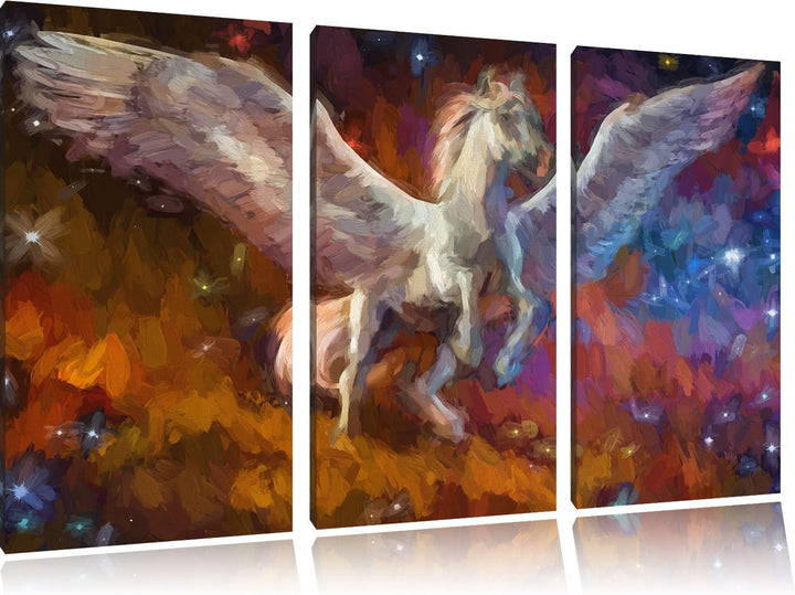 Pixxprint Weisser Pegasus mit Engelsflügel Kunst Pinsel Effekt 3-Teiler Leinwandbild 120x80 Bild auf