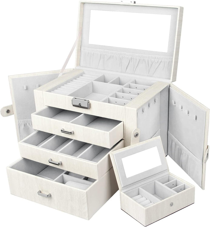 Yorbay Schmuckkästchen, abschliessbar mit Spiegel, 3 Schubladen und herausnehmbarer Mini-Box, Seelux