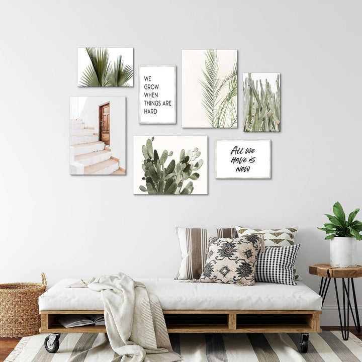 Novart Wandbilder Grüne Blätter - KOMPLETT AUFHÄNGFERTIG - Zitate Home Wohnzimmer Schlafzimmer- 7 Mo