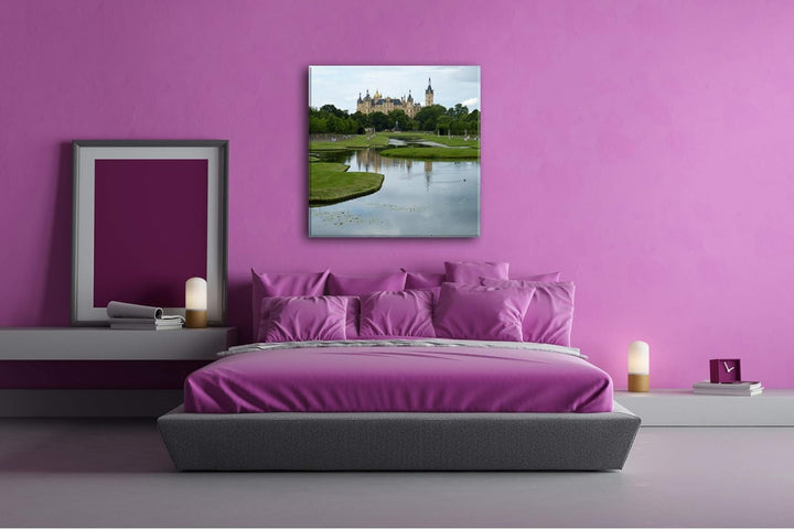 deyoli Schweriner Schloss in Mecklenburg im Format: 60x60 als Leinwandbild, Motiv fertig gerahmt auf
