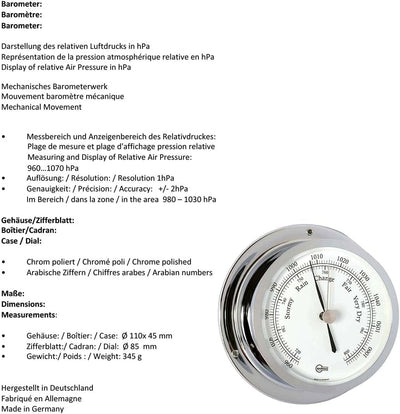 Barigo 1185cr Barometer Star Chrom B x H: 110 mm x 45 mm