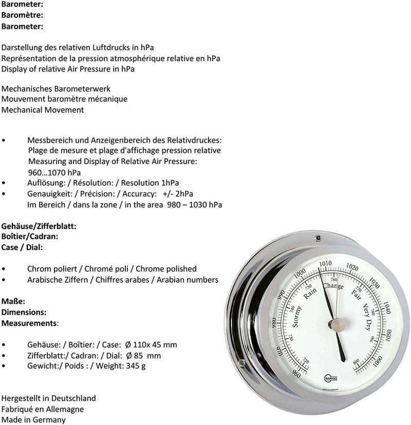 Barigo 1185cr Barometer Star Chrom B x H: 110 mm x 45 mm