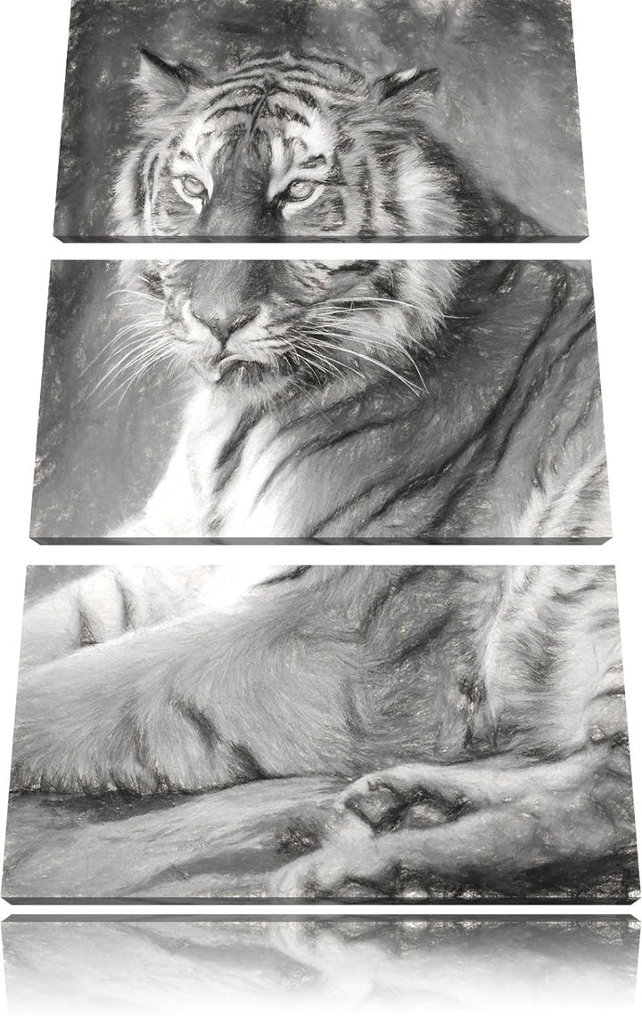 schöner Tiger beim Putzen Spezial 3-Teiler Leinwandbild 120x80 Bild auf Leinwand, XXL riesige Bilder
