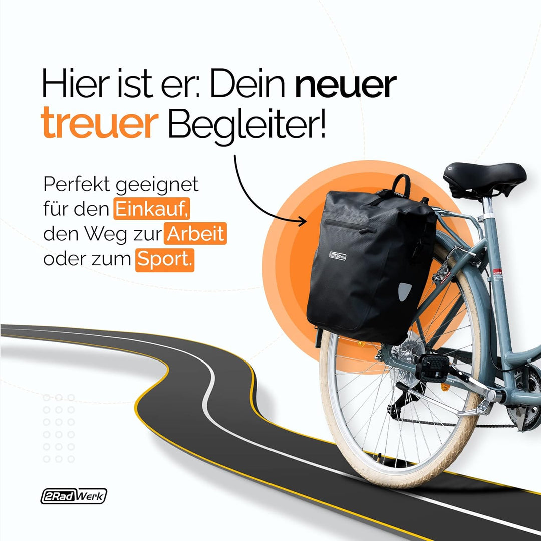 2Radwerk Fahrradtasche für Gepäckträger 25.4 l , 100% Wasserdicht , mit Tragegriff und Schultergurt