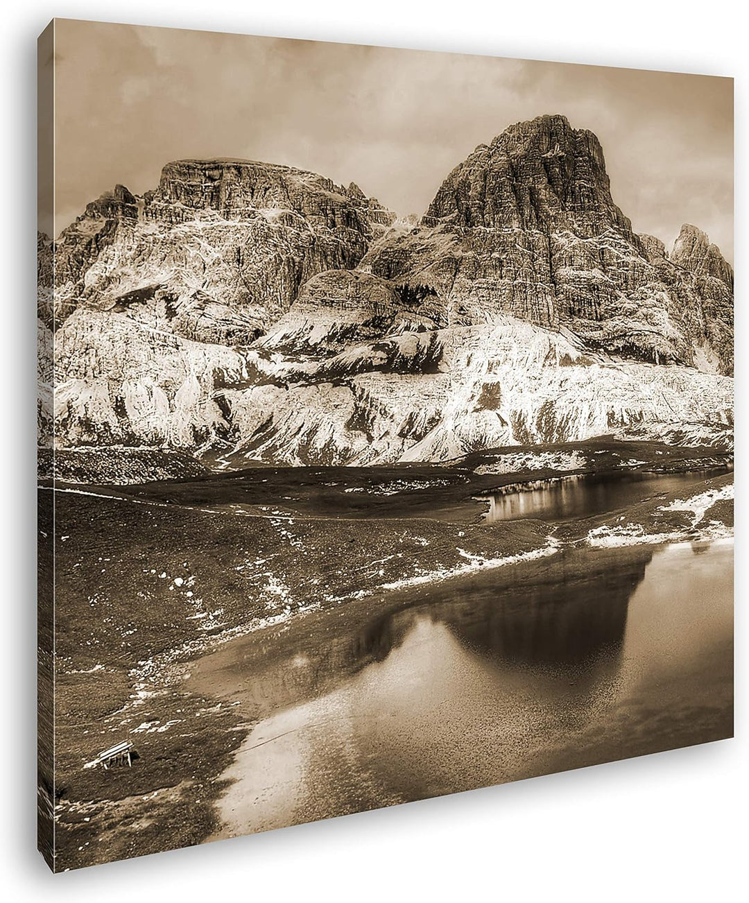 deyoli klarer Bergsee in Italien Format: 70x70 Effekt: Sepia als Leinwandbild, Motiv fertig gerahmt