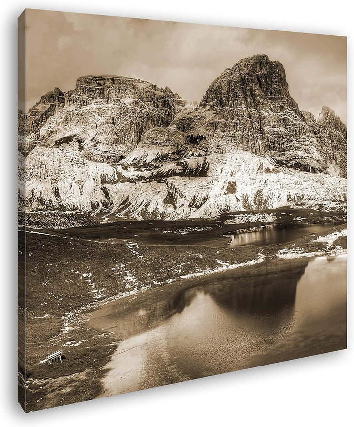 deyoli klarer Bergsee in Italien Format: 70x70 Effekt: Sepia als Leinwandbild, Motiv fertig gerahmt