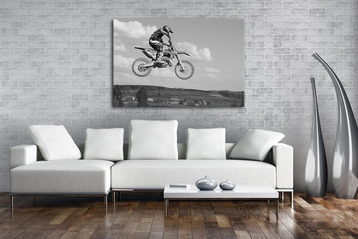 deyoli Motocross Stunt Effekt: Schwarz/Weiss Format: 80x60 als Leinwandbild, Motiv fertig gerahmt au