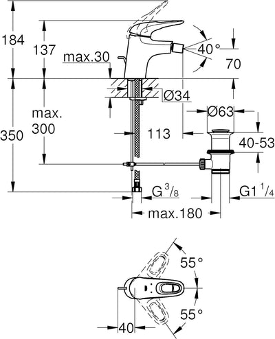 GROHE Eurostyle Einhand-Bidetbatterie, chrom, 33565003, Chrom