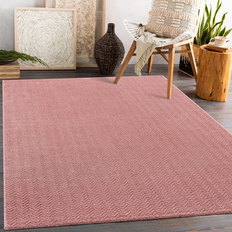 payé Teppich Wohnzimmer - Rosé - 200x290cm - Meliert Muster - Einfarbig - Hoch Tief Effekt - Kurzflo