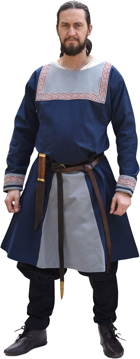 Battle-Merchant Wikinger Tunika mit Stickerei S-XXL - Herren Langarm Männer Mittelalter LARP Kostüm