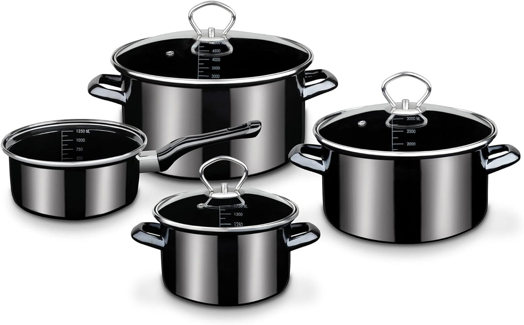 GSW Kochtopf-Set Profi-Black-Star – hochwertiges Topfset bestehend aus 3 Töpfen und 1 Kasserolle, in